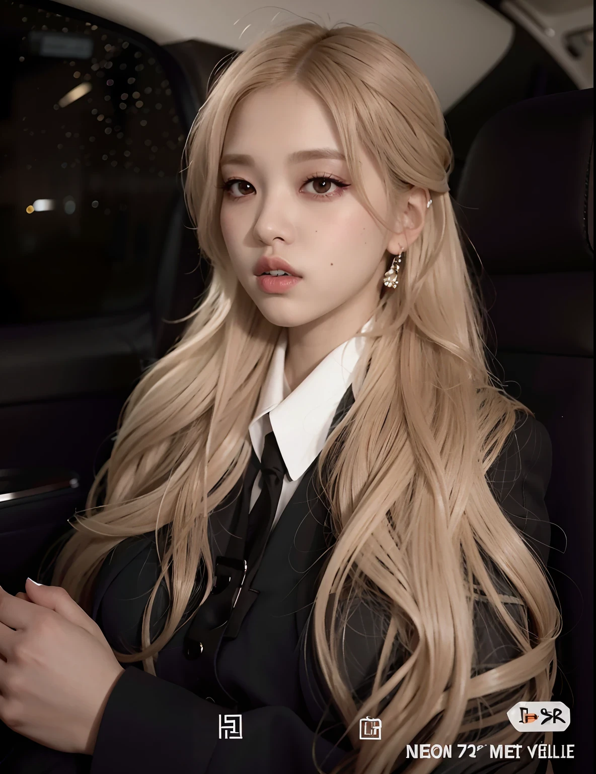 mulher araffe com cabelo loiro longo sentado em um carro, Retrato de Jossi de Blackpink, Parque Roseanne do Blackpink, longos cabelos loiros e olhos grandes, com longos cabelos brancos, longos cabelos loiros e olhos grandes, com cabelos longos brancos, ava max, Ulzzang, com longos cabelos loiros, Cl, Retrato Jisoo Blackpink, jossi do blackpink