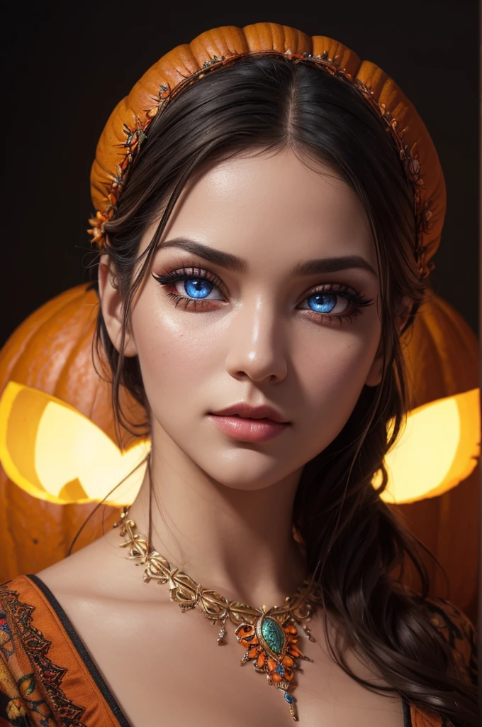 (best quality,ultra-detailed:1.2),(vivid colors:1.1),(HDR),(studio lighting),(realistic:1.37),(colorful),(highres),(sharp focus),(portrait),(horror),(beautiful detailed eyes), (beautiful detailed lips), (extremely detailed eyes and face), (long eyelashes), (pumpkin), (love)