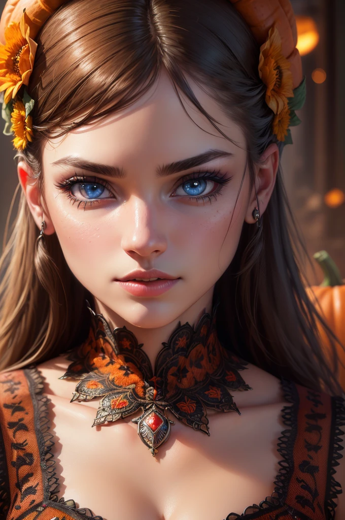 (best quality,ultra-detailed:1.2),(vivid colors:1.1),(HDR),(studio lighting),(realistic:1.37),(colorful),(highres),(sharp focus),(portrait),(horror),(beautiful detailed eyes), (beautiful detailed lips), (extremely detailed eyes and face), (long eyelashes), (pumpkin), (love)