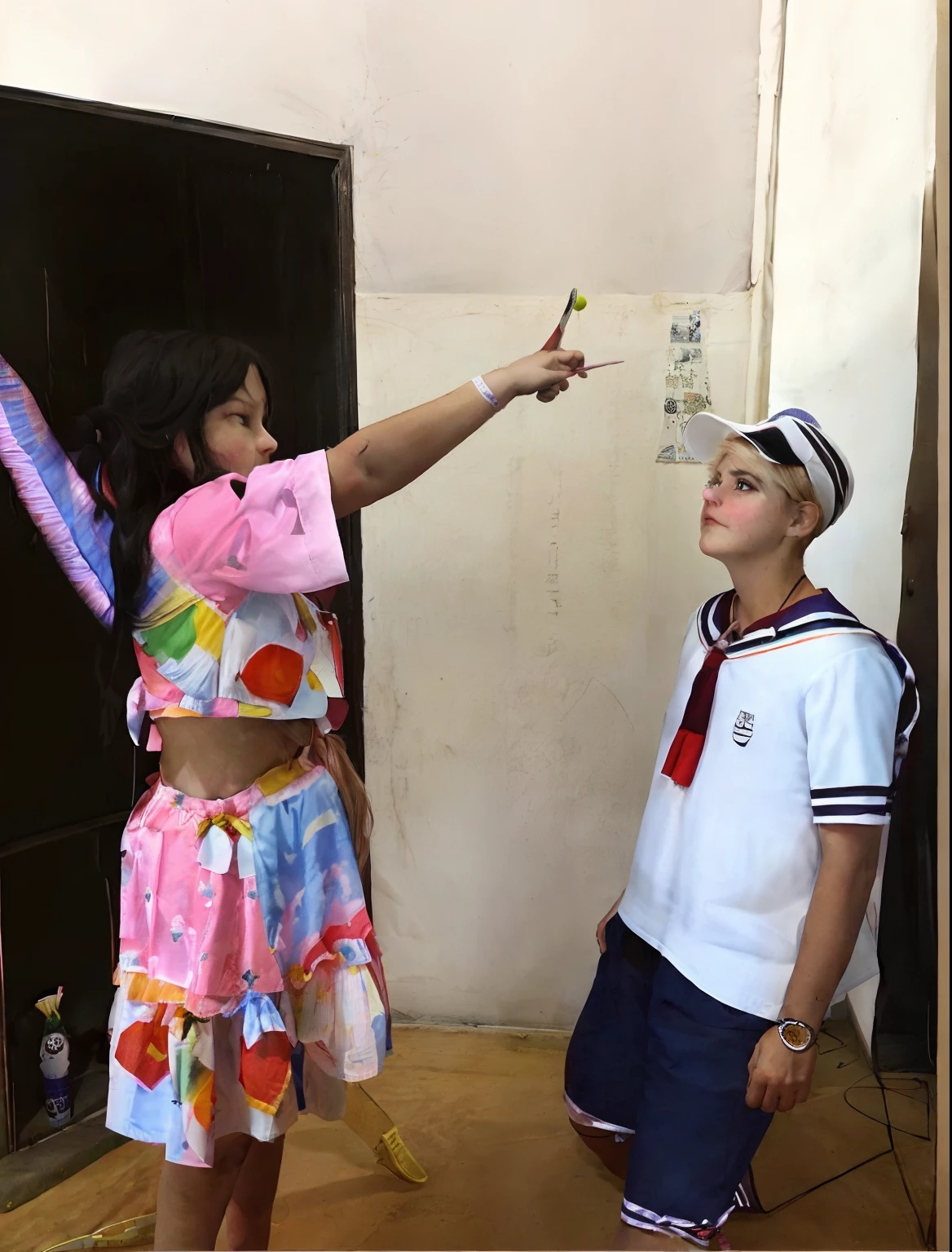It's two people in a room, One holding a tennis racket, Directed by: Milton Menasco, Cosplay, fantasia, publicity cosplay, set foto no figurino, slide show, real life big mom, photo shoot, by Amelia Peláez, by Gina Pellón, El Chavo, Directed by: Lily Delissa Joseph, por Ingrida Juniper