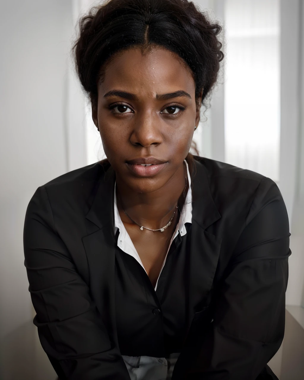 there is a woman in a black suit and white shirt, acting selfie, selfie photograph, selfie portrait, young black woman, maria borges, 1 / 2 selfie, selfie photo, selfie photoshoot, 1 / 4 selfie, closeup selfie, selfie profile picture, amanda clarke, black young woman, photo of a black woman, closeup selfie portrait, laura zalenga