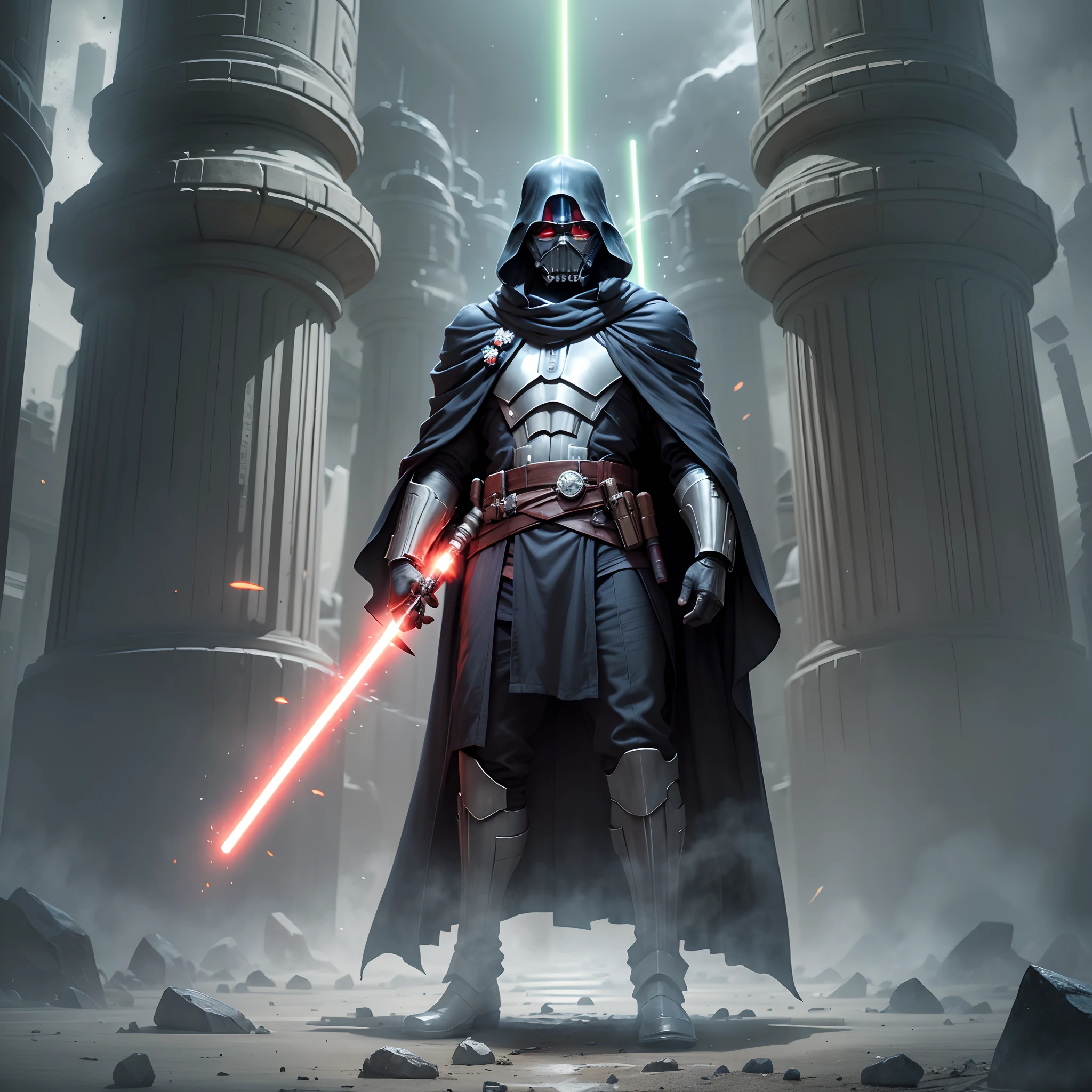 Sith Lord in the moments leading up to a fierce and consequential battle. Explore the character's internal thoughts, emotions, and the ritualistic preparations they undertake to harness the dark side of the Force. Detail the dark energy crackling around them, the ominous glow of their lightsaber, and the imposing attire that signifies their allegiance to the Sith. Capture the anticipation, the strategic mindset, and any unique rituals or pre-battle traditions that showcase the Sith Lord's commitment to the impending conflict. Highlight the surroundings, whether it be a darkened chamber, a barren landscape, or a foreboding battlefield, setting the stage for the impending clash between the forces of darkness and their adversaries --auto --s2