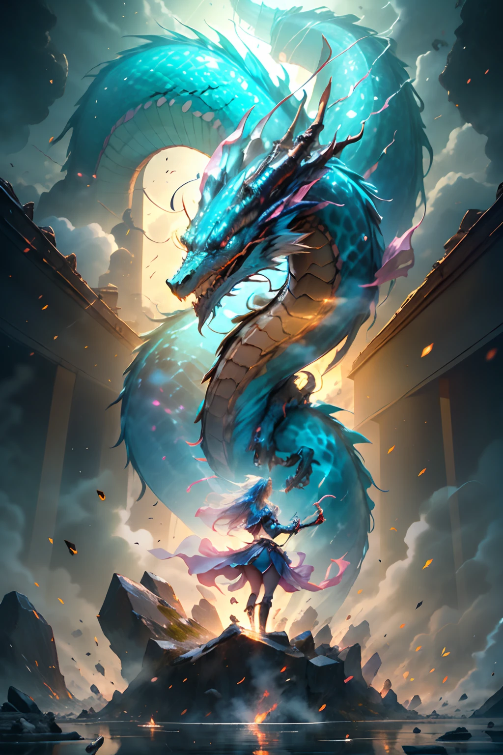 the beautiful hyper detailed scene render that a lonely single beautiful girl lies in the arms of a huge silver dragon alone in the fairyland surrounded by white clouds, in the style of makoto shinkai victo ngai and peter mohrbacher studio ghibli artgerm karol bak beeple, cinematic, beautiful dream, psychedelic, animation style