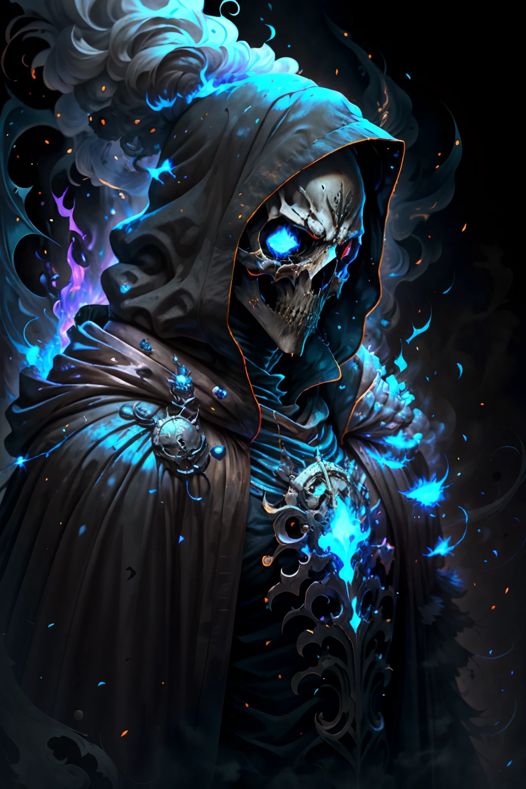 skeleton with red glowing lights in eye sockets,    looking at viewer, solo, (full body:0.6), detailed background, close up, (0.5::evil doctor strange theme:1.1), superhero, aggressive expression, dynamic pose,  outer space, stars, planets,  comets,  galaxy, flying,   battle scene, epic cinematic atmosphere,  <lora:RPGSkeleton:1> cinematic lighting, depth of field, bokeh, realism, photorealistic, hyperrealism, professional photography, uhd, dslr, hdr