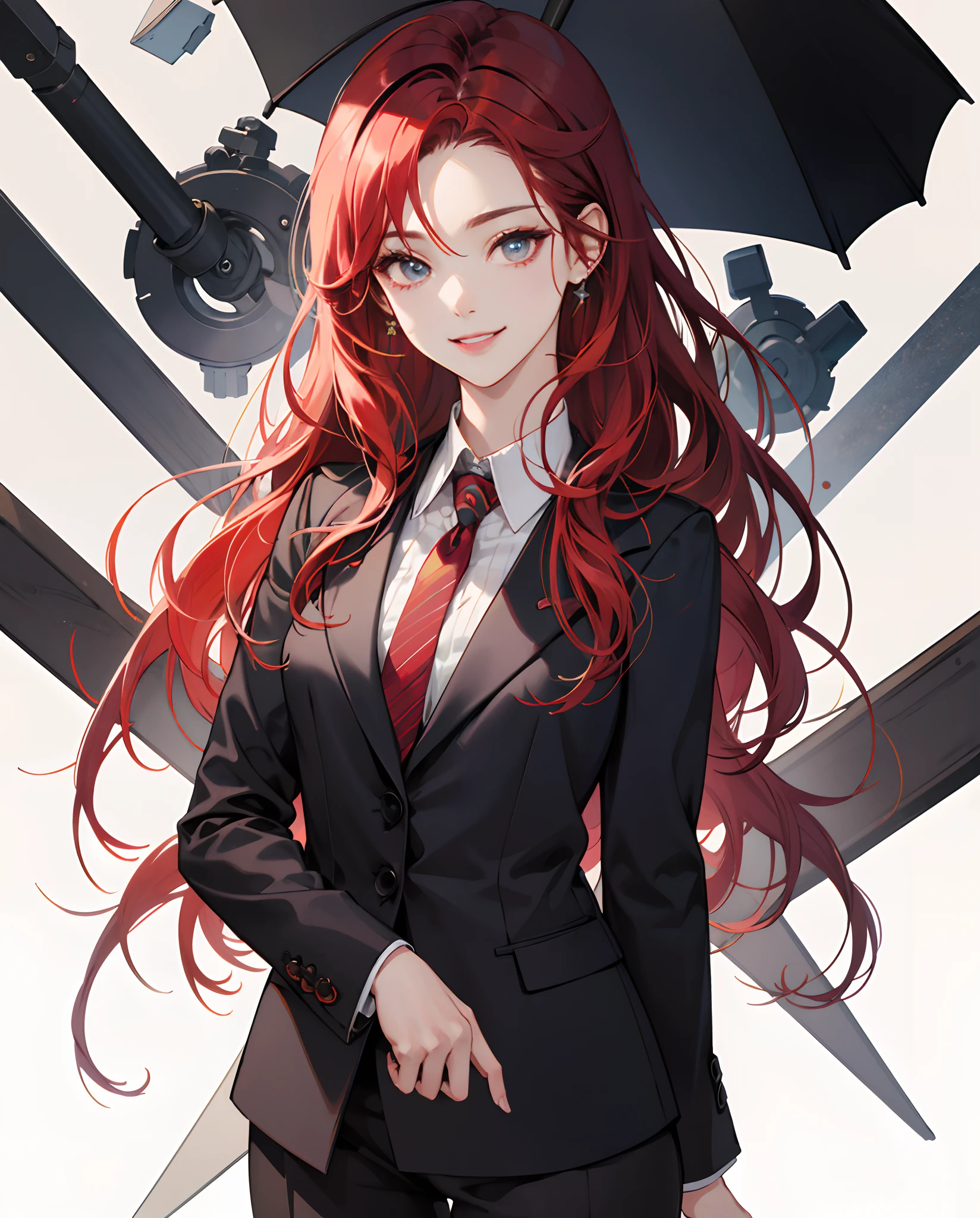 ​masterpiece、top-quality、超A high resolution、Girl in business suit、2D Beautiful Girl、soio、kindly smile、Red-haired、The long-haired、Eyes are drawn in detail、The face is depicted in detail、Clothes are depicted in detail、animesque、illustratio