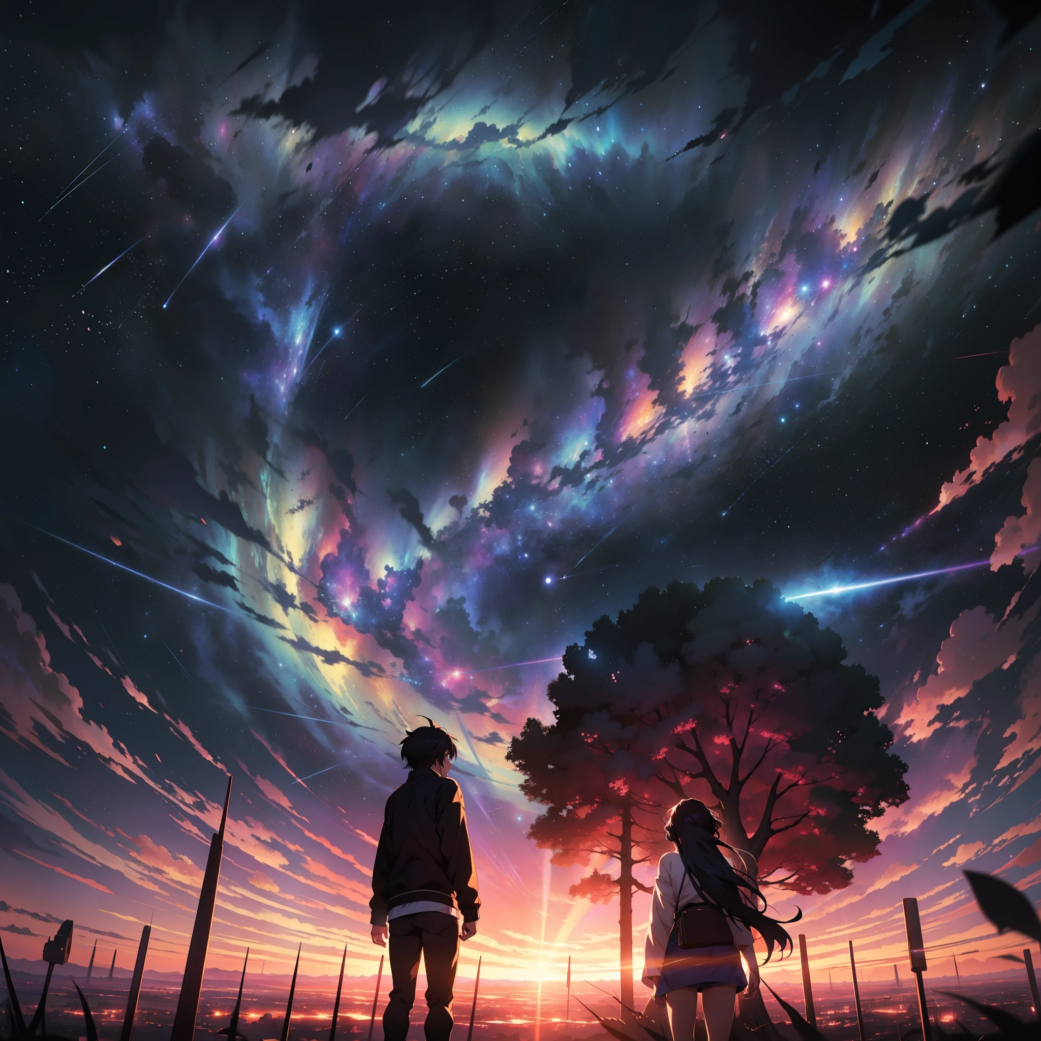 anime - style scene of the most beautiful aesthetic cosmic psychedelic sky with a shooting star and a distant planet, aesthetic cosmic psychedelic atmospheric skies. by makoto shinkai, anime art wallpaper 4k, anime art wallpaper 4 k, anime art wallpaper 8 k, anime wallpaper 4k, anime wallpaper 4 k, 4k anime wallpaper, anime sky, amazing wallpaper, anime background, heaven planet in background, anime background art