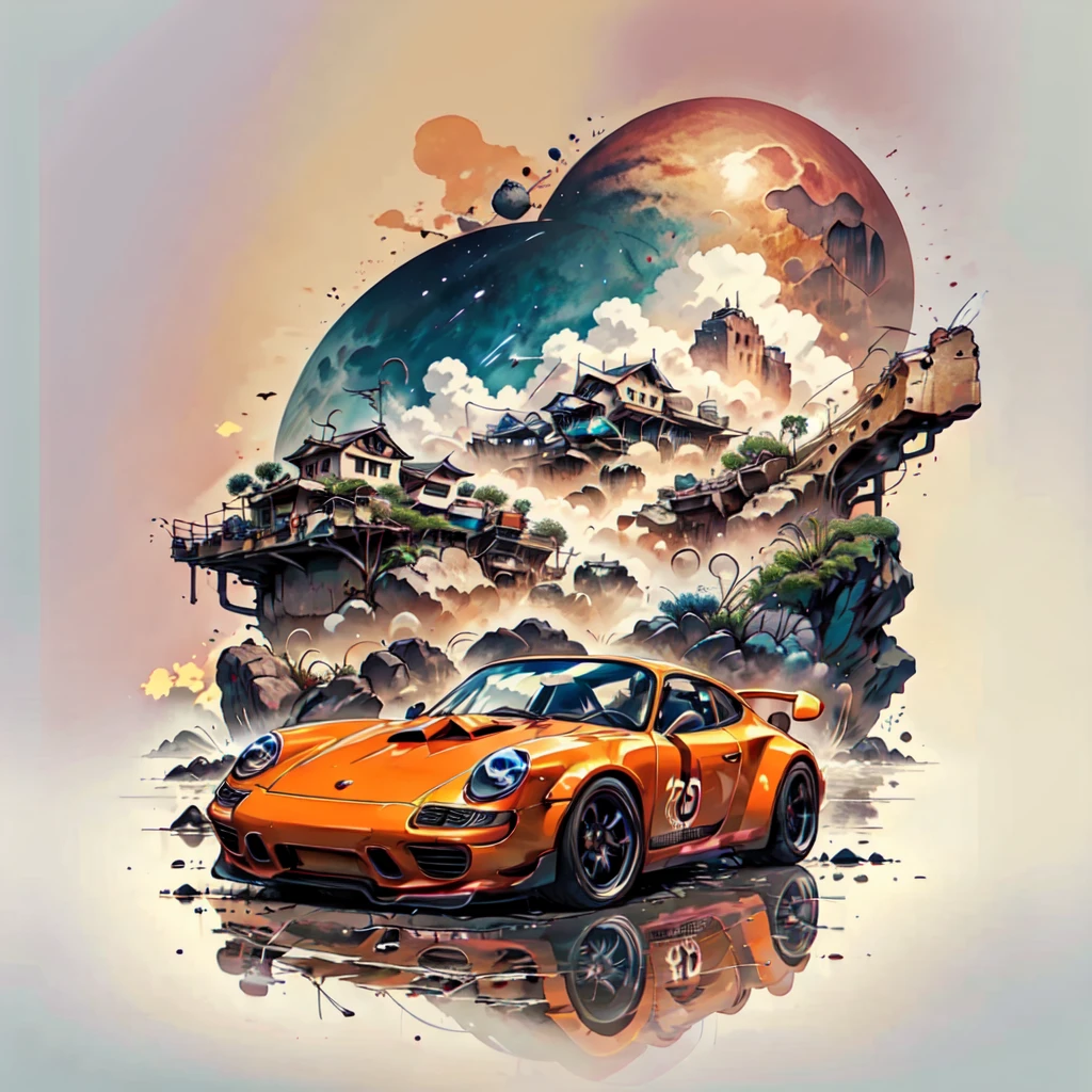 there's an orange Porsche 911 Carrera RS 2.7 dirigindo na estrada perto das montanhas, Porshe, high quality desktop wallpaper, Rob Rey e Kentaro Miura Estilo, paper awesome wallpaper, Porsche 911 driving, Directed by: Liam Wong, carro esportivo, anime bela cena de paz, Kentaro Miura Arte, Directed by: Yoshihiko Wada, Arte de Anime dos Anos 70