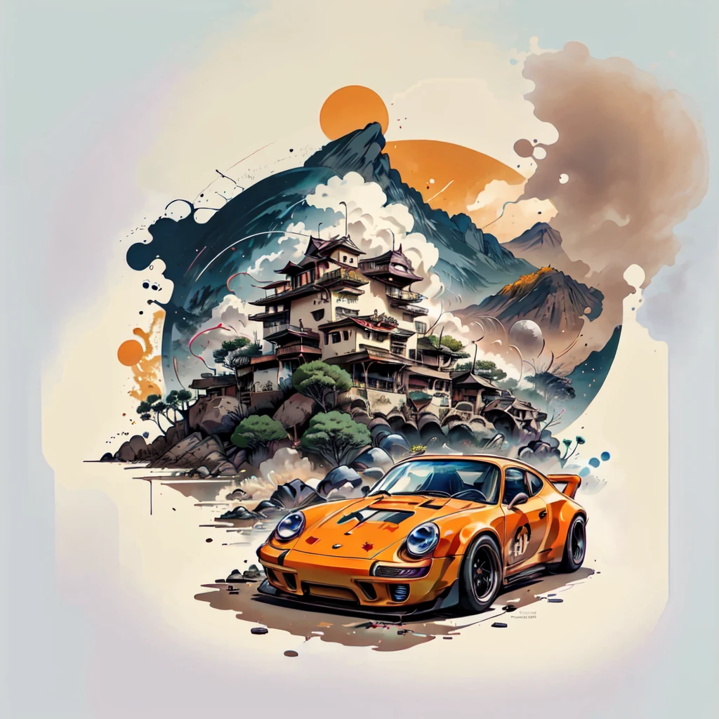 there's an orange Porsche 911 Carrera RS 2.7 dirigindo na estrada perto das montanhas, Porshe, high quality desktop wallpaper, Rob Rey e Kentaro Miura Estilo, paper awesome wallpaper, Porsche 911 driving, Directed by: Liam Wong, carro esportivo, anime bela cena de paz, Kentaro Miura Arte, Directed by: Yoshihiko Wada, Arte de Anime dos Anos 70