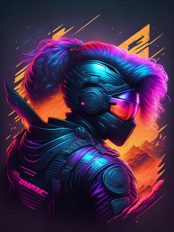 "moto, ambiente cyberpunk, design de camiseta estilizado, meio da jornada, arte vetorial vibrante, hydro74"