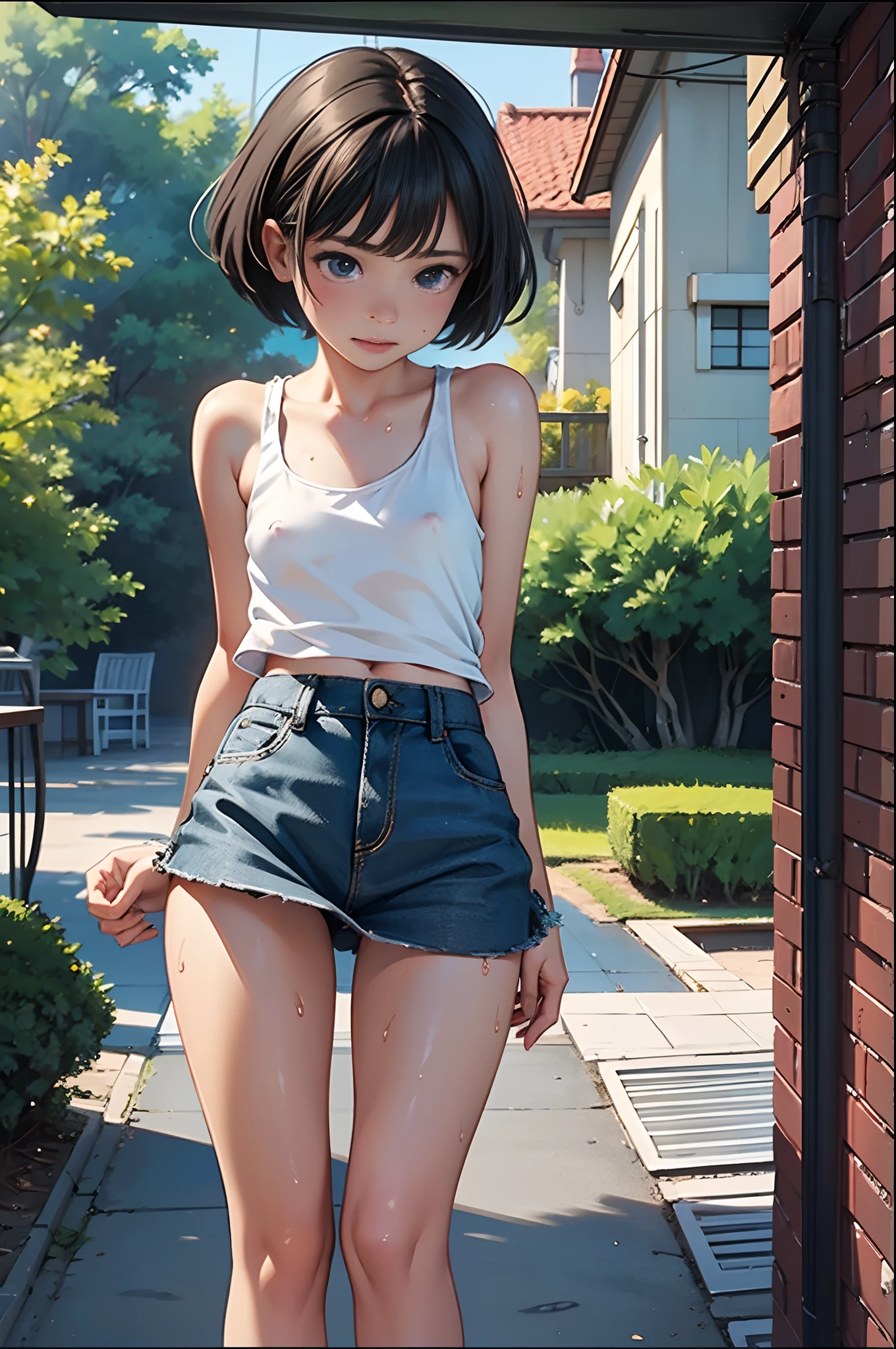 NSFW、{{{masuter piece}}}, {{{Best Quality}}}, {{Super distinct}, {{extremely delicate and beautiful}},(nffsw), (Best Quality, 32K, masutepiece, nffsw:1.2),{{Lively shots}}、、a photo of a cute girl,10 years old femalpace with tentacles}Tentacles entangled in the body}}、{{being rape}}、{{{Being by tentacles}}}、{{{Denim skirt}}}、{{Denim Mini Skirt}}、{{Mini tight skirt}}、{{white tank-top}}、{{Sleeveless}}、{{Tank top with shoulder strap}}、{{White tank top}}、{white panties}、{{{Open legs}}}、Look away、Not looking at the camera、 of the highest quality, Best Quality, Realistic, Unity, 32k wallpapers, Official art、(Childlike body)、(Children's body sh{{white tank-top:ite panties、{Nip slip}、{Cute mini skirt}、{{{{skirt rift}}}}、{{The skirt is twisted}}、{{{Clothes are torn}}}、{Show}、(mischievous grin:1.3),(Sweaty skin:1.5),(Juvenile body),(Unripe々Shishi Body)、Black hair、(Very short hair:1.3)、(Full body:1.2),{Sexy body}、{Bare legged}、Erotic body、{Very realistic body}、{{Unripe々Shishi Body}}、(Mid summer:1.5)、(low angles:1.5)、{{{Spread legs wide}}}、(Spread legs)、(clean legs),childishマンコ、The shape of the pubic area is clear、rather small breasts、flat breast、{{Bulging}}、{{See-through tank top}}、{{Thin fabric tank top}},{Panties see-through}、{{Expose panties}}、{{{Breasts are visible}}}、{{ Exposed}}、{Tank top with visible nipples}、{{downbrouse}}、{Papillae visible through clothes},{Pink papillae}、pointed papillae 、{{pointed Nipple}}、オマンコthe shape of the is clear、{{Lively shots}}、{{Innocent Pose}}{{{{Focus on panties}}}}、{{{life-likeオマンコThe shape of the}}}、{{{Crispオマンコ}}}、{{{life-likeアナル}}}、{{{very crispアナル}}}、{{{Openオマンコ}}}、{{{Moisturizedオマンコ}}}