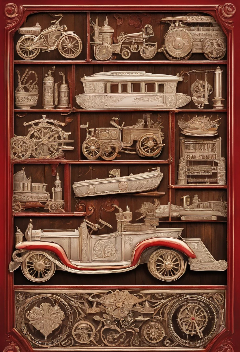 a close-up of a red and white ambulance on a conveyor belt, ambulance, playing with a small firetruck, flying emergency vehicles, cut-scene, holiday season, christmas, kids, stuck, detailed scene, gameplay, a firetruck at night, trailer, truck, surprise, episode, a car, 2d side scrolling game, emergency, santa's workshop, carved wooden window, wood interior, ribbed wooden wall, Christmas atmosphere