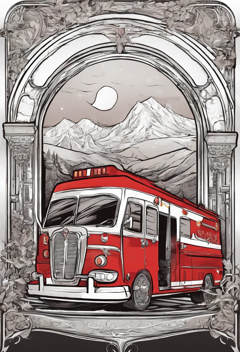 a close-up of a red and white ambulance on a conveyor belt, ambulance, playing with a small firetruck, flying emergency vehicles, cut-scene, holiday season, christmas, kids, stuck, detailed scene, gameplay, a firetruck at night, trailer, truck, surprise, episode, a car, 2d side scrolling game, emergency, santa's workshop, carved wooden window, wood interior, ribbed wooden wall, Christmas atmosphere