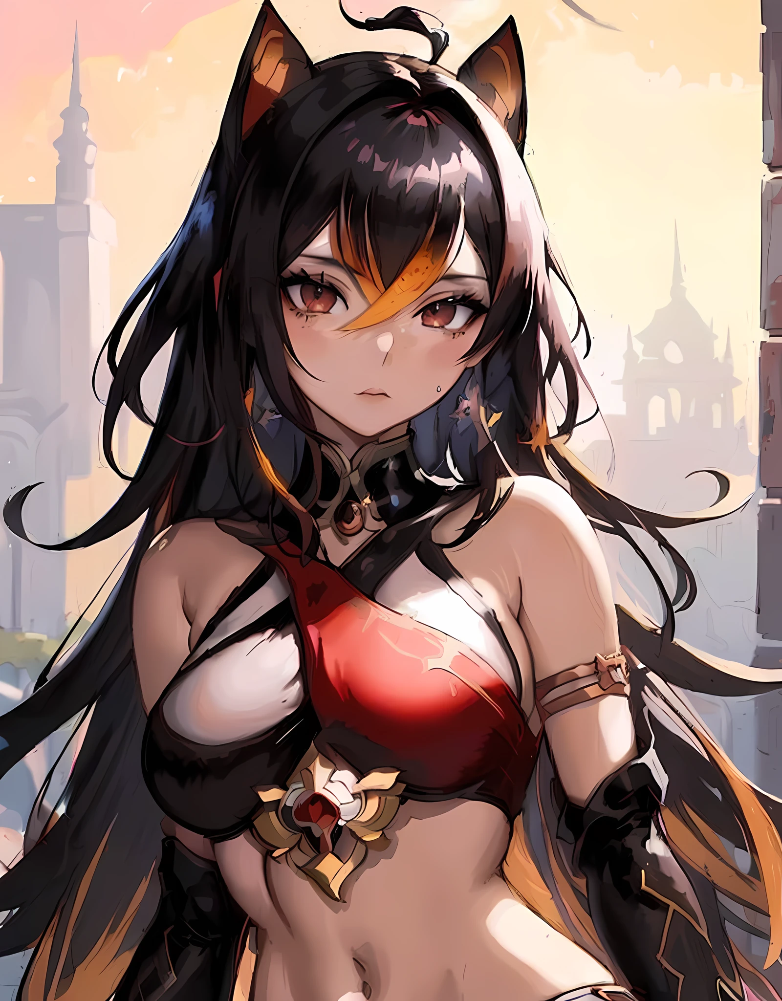 a close up of a woman in a red top and black hair, anime goddess, Dehya genshin impact, seductive anime girl, extremely detailed artgerm, portrait knights of zodiac girl, Dehya from genshin impact, beautiful alluring anime woman, detailed digital anime art, attractive anime girl, detailed anime character art, beautiful anime woman