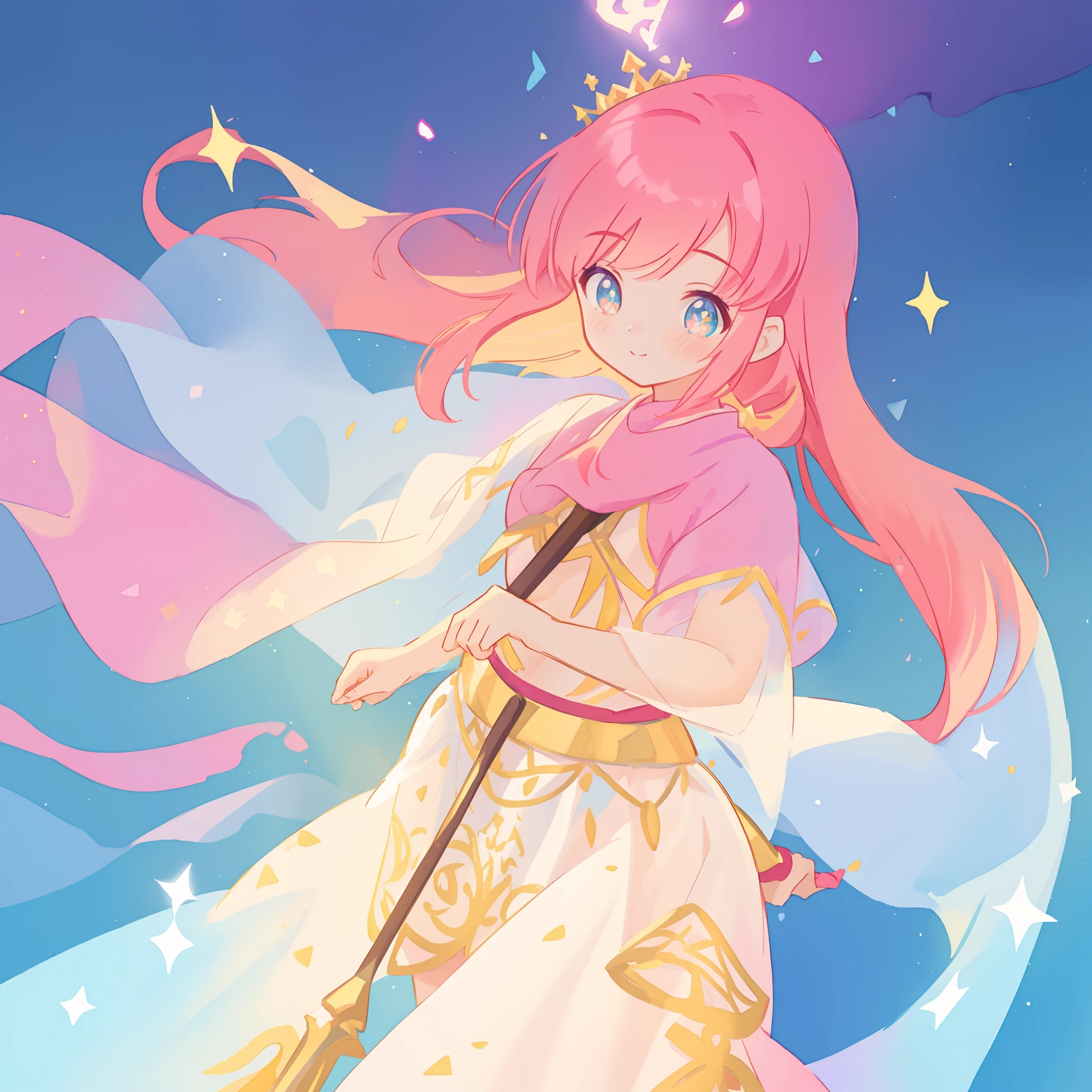 beautiful girl in white arabian two-piece dress, (arabian princess), (arabian dancer), (fantasy arabian dress),long colorful sparkling pink hair, watercolor illustration, Lois van Baarle, glowing aura around her, Glen Keane, jen bartel, glowing hair, beautiful digital illustration, fantasia background, beautiful, masterpiece, best quality, anime disney style, (detailed eyes), golden ratio, perfect composition