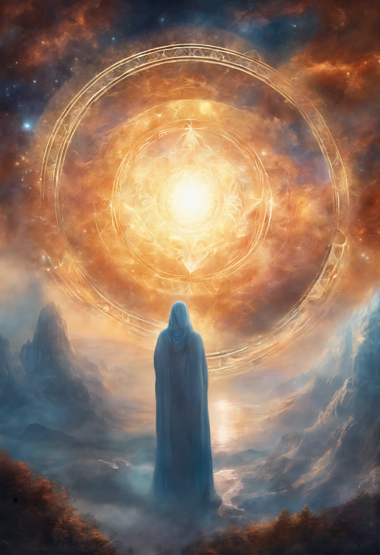 There is a picture of blue eyes，There is a spiral around it, Portrait of a mystical giant eye, the eye of the universe, The Eye of God, mystic eye, Eye of God Ra, Milky Way in the eyes, giant eye magic spell, Eye of the Gods, mystical third eye, Eye of the storm, many eyes in space, White cyclops portrait in the sky