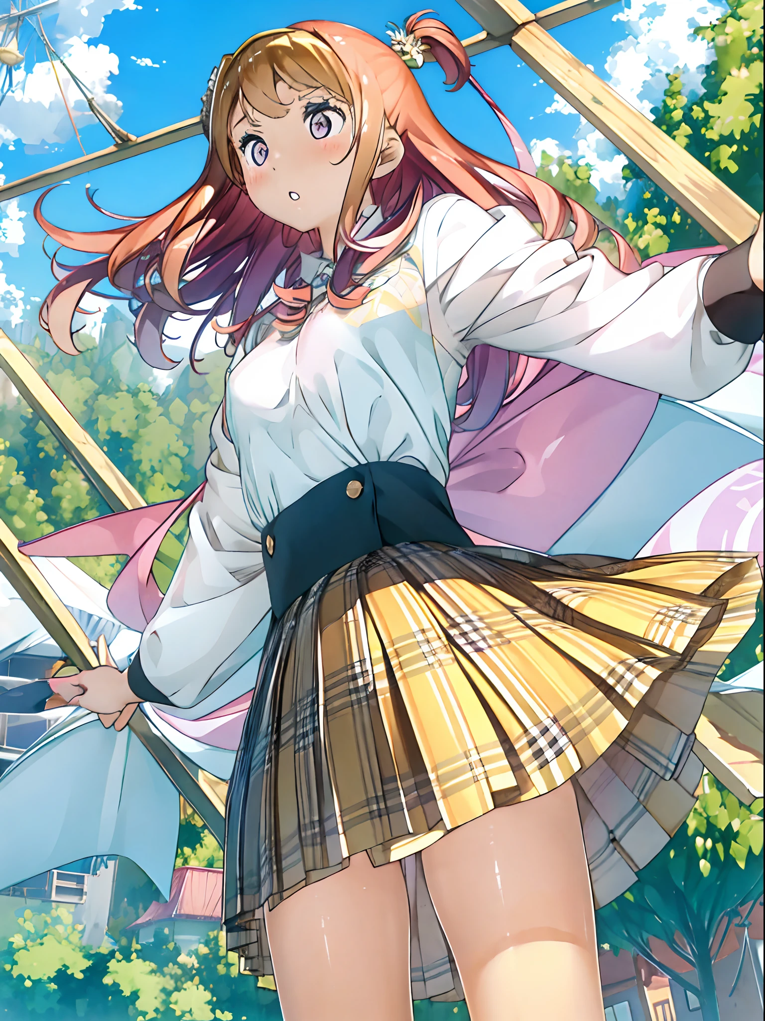 thighs thighs thighs thighs、(the Extremely Detailed CG Unity 8K Wallpapers,masutepiece, Best Quality, Ultra-detailed),Commuting to school,Unexpectedly strong wind blows,Schoolgirl Panty Shot.from below,Skirt fluttering,turned around,