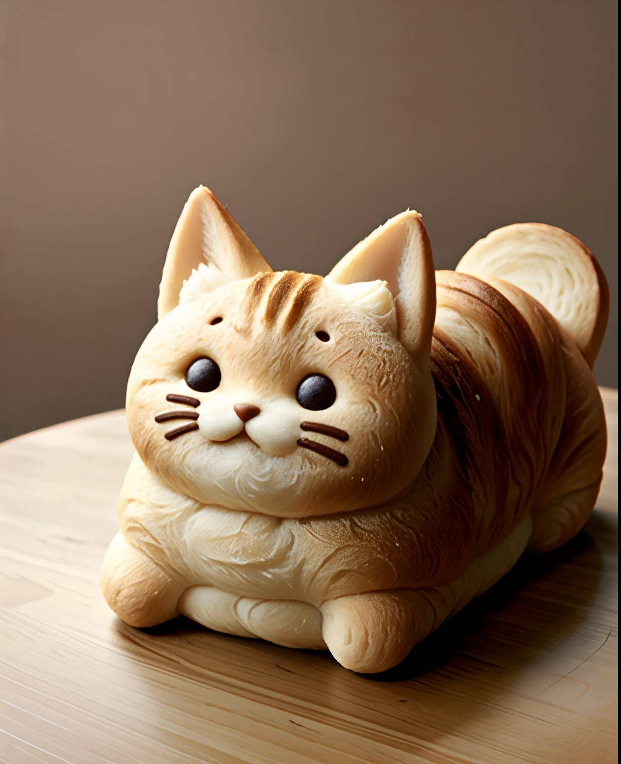 cat shaped bread , simple background,