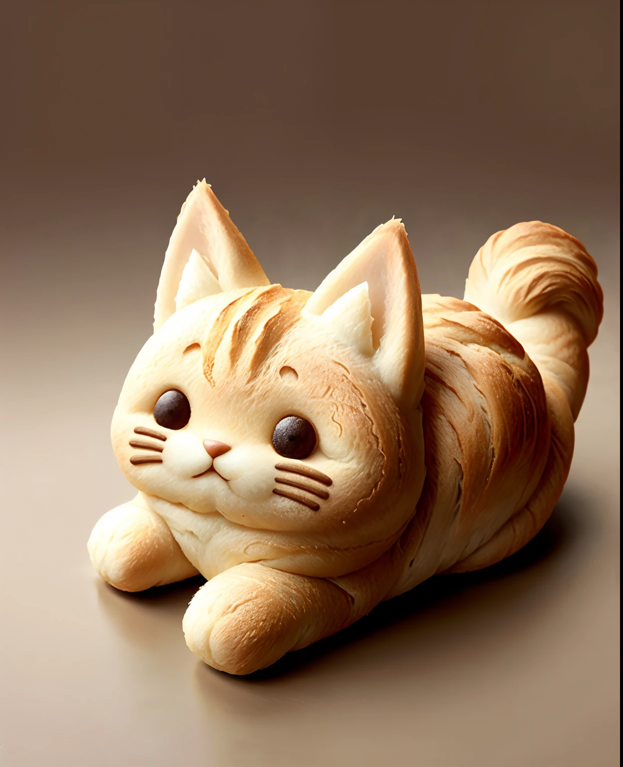 cat shaped bread , simple background,