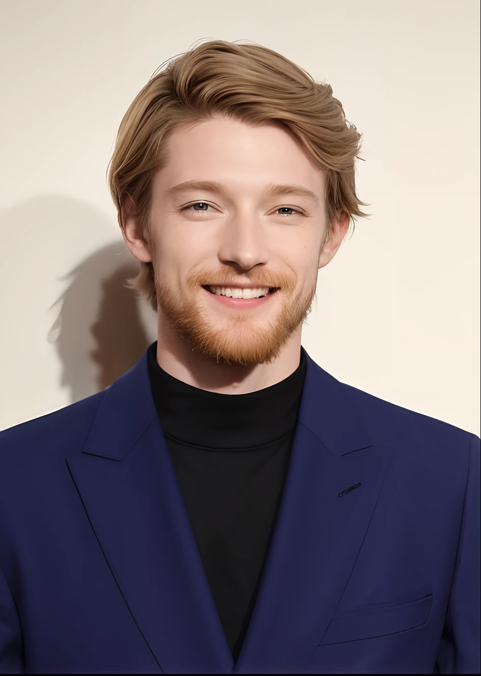 A close-up of a man in a suit smiling at the camera, felix englund, taken in the early 2020s, Se parece a Domhnall Gleeson, Dustin Lefevre, Carson Ellis, exclusivo, Estilo Felix Englund, with a small beard, Christian Cline, taken in the late 2010s, Muro de Juliano