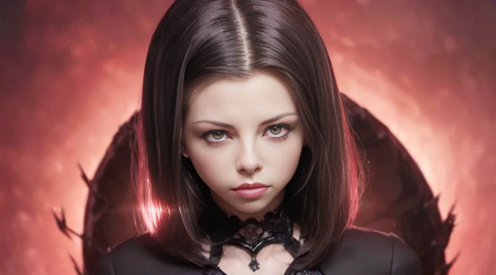 (Lauren Gray:1.2),(Kate Beckinsale:1.4),(both eyes are the same:1.7),(Narrow waist:1.6),(Fashionable Short Haircut:1.5),(13 years old young girl:1.4),(glowing eyes:1.7),(Predatory gaze:1.7).
