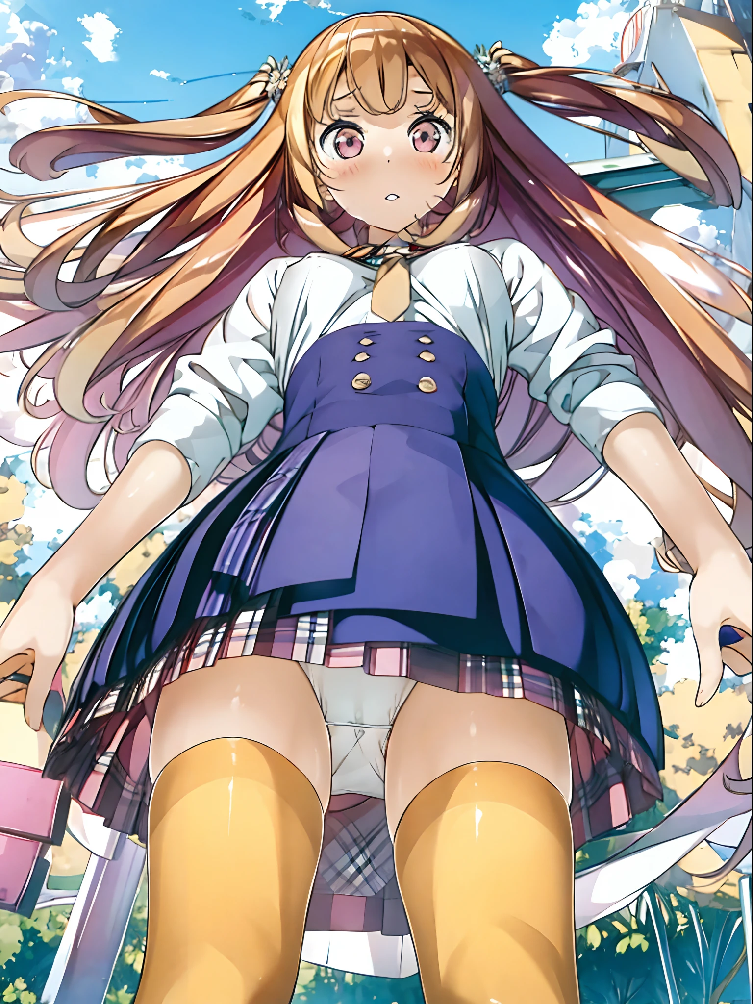 thighs thighs thighs thighs、(the Extremely Detailed CG Unity 8K Wallpapers,masutepiece, Best Quality, Ultra-detailed),Commuting to school,Unexpectedly strong wind blows,Schoolgirl Panty Shot.from below,Skirt fluttering,turned around,