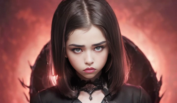 (Lauren Gray:1.2),(Suki Waterhouse:1.3),(Both eyes are the same:1.7),(Narrow waist:1.6),(Fashionable Short Haircut:1.5),( young girl:1.4),(glowing eyes:1.7),(Predatory gaze:1.7).