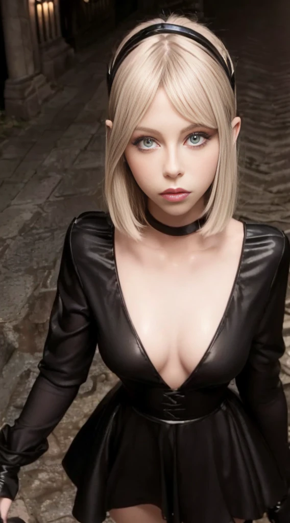 (Loren Gray:1.2),(Kate Beckinsale:1.4),(both eyes same:1.7),(narrow waist:1.6),(fashionable short haircut:1.5),( young girl:1.4),(glowing eyes:1.7),(predatory gaze:1.7).