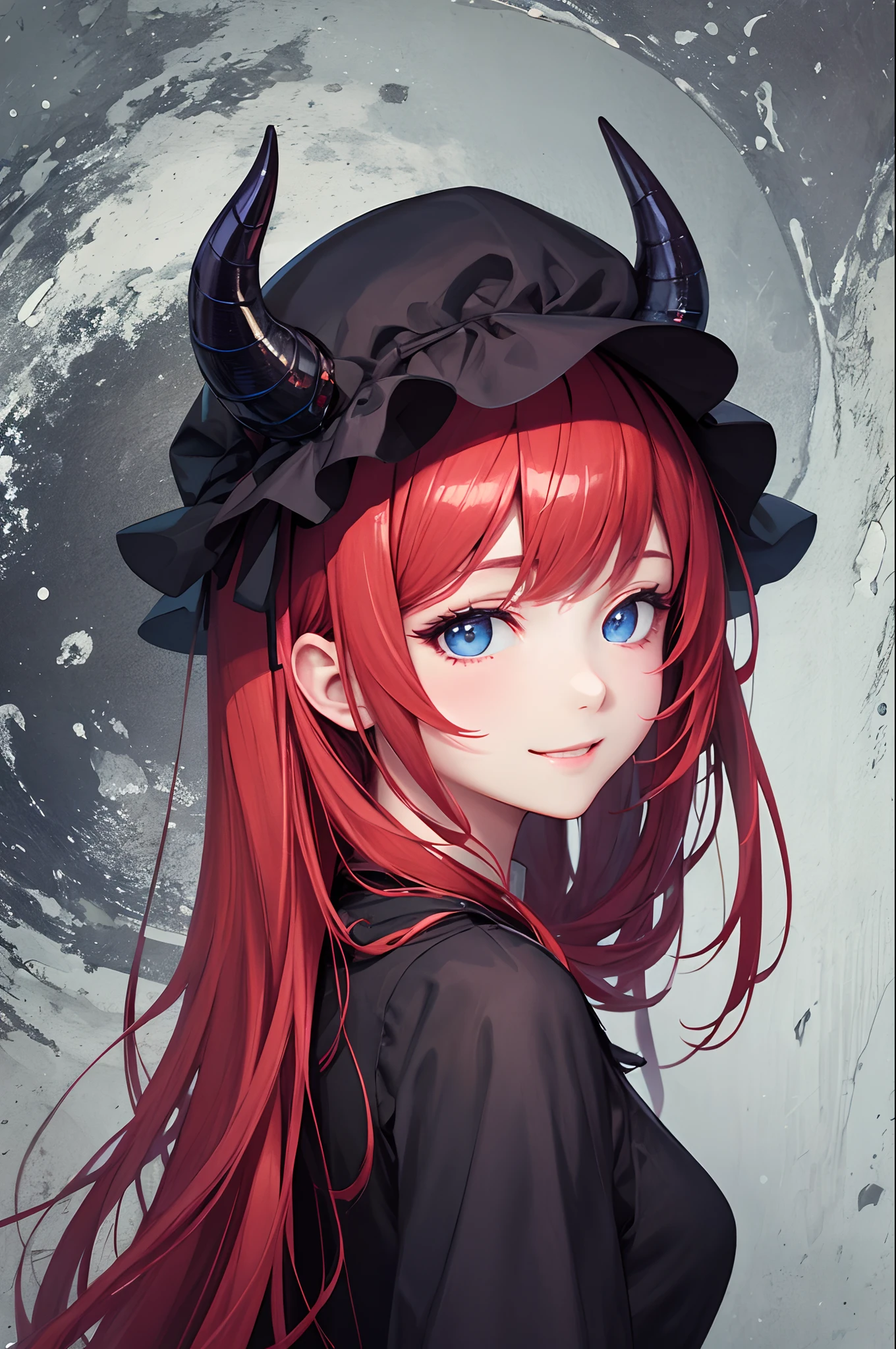 masterpiece、top-quality、超A high resolution、Devilish girl、2D Beautiful Girl、soio、kindly smile、Red-haired、The long-haired、Blue eyes、Eyes are drawn in detail、The face is depicted in detail、Clothes are depicted in detail、animesque、illustratio
