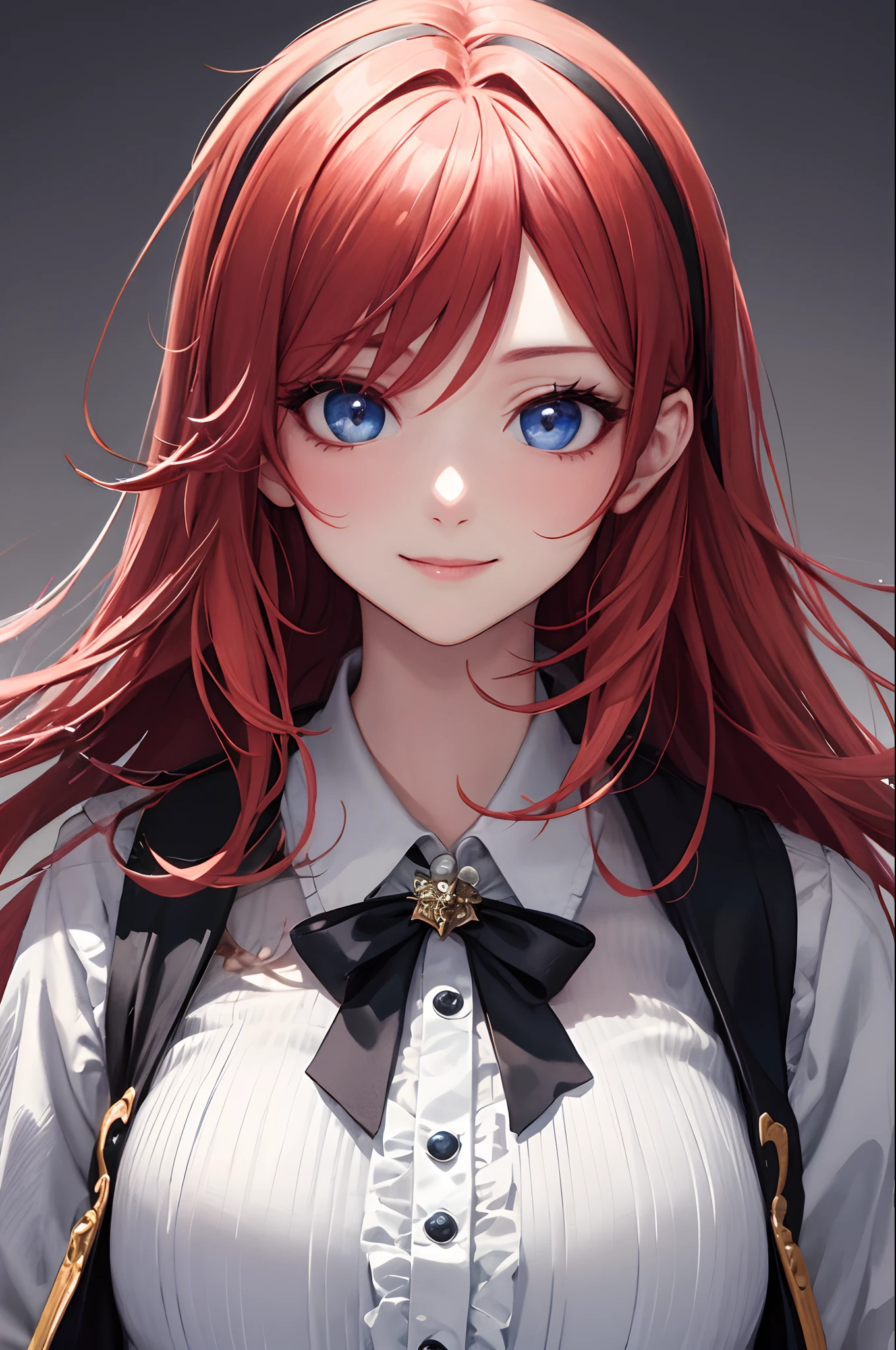 masterpiece、top-quality、超A high resolution、Devilish girl、2D Beautiful Girl、soio、kindly smile、Red-haired、The long-haired、Blue eyes、Eyes are drawn in detail、The face is depicted in detail、Clothes are depicted in detail、animesque、illustratio