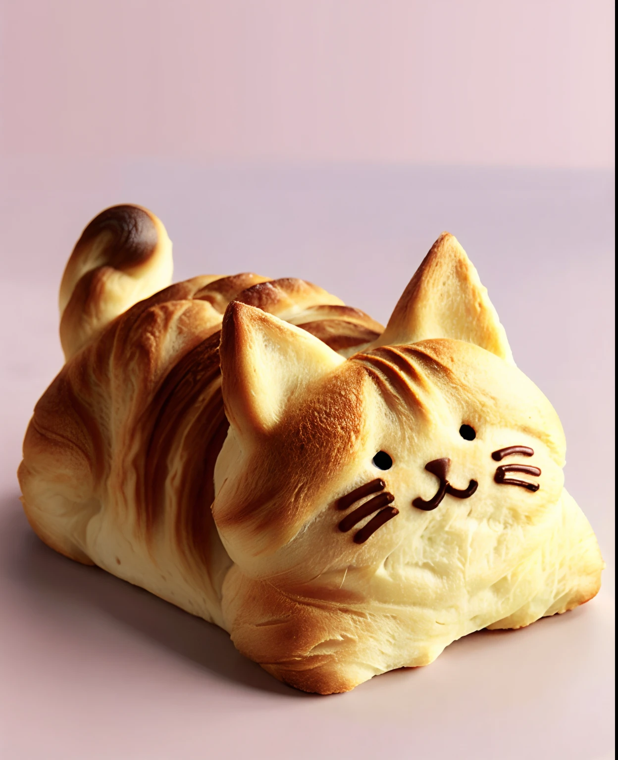 cat shaped bread , simple background,