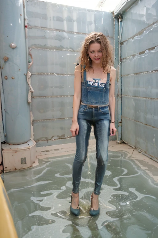 tall thin attractive European woman standing in office, (((light blue skinny jeans))), (mint green blouse), black belt, (white high heels), (((bright lighting))), (((show heels))), (short curly red hair), blue eyes, inviting smile, carnal, peeing her jeans, jeans wet with pee down the legs, pee, peeing, self wetting, wetting self, shoes wet with pee, shoes filled with pee, standing in puddle of pee, thighs wet with pee, (shins wet with pee), ((jeans are shiny wet with pee)), jeans legs wet with pee, front pockets wet with pee, (pee following folds on front of jeans), ((jeans legs really soaked in pee)), pee spreading down legs, pee spreading on shins, ((pee stains are dark blue)), ((jeans soaked in piss below the knee))