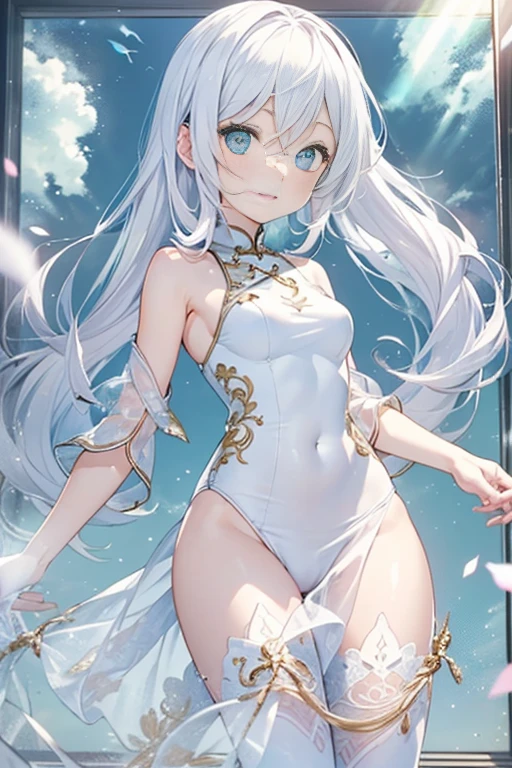 (Pee、pissing、Pee、pissing),(Highest image quality, high resolution, Masterpiece, Masterpiece, Maximum level, high resolution) (Drawing: Whole body) (number of people: 1 person) (gender: Slender, Nice and beautiful girl) (age: , 10 years olor: Gorgeous white) (Hair color : Delicate white hair, Silver) (Hairstyles: Medium hair, Big buns) (face: Anime face, beautiful lovely) (Eyes: Deep and sparkling blue, slanty eyes) (Mouth: Slightly open) (Body type: Short stature, Slender, Medically correct, Young breasts, small ) (Limb shape: Slender, Medically correct limbs, 5 fingers) (Clothing: Short white cheongsam) (colors of clothing: Transparent, Transparent white ) (Clothing pattern: Intricate blue pattern) (Clothing movement: Waving in the wind) (Posture: Stand behind your back with your hands folded),(Clear crotch),virgina,with no underpants,No underwear,No tights,ssee-through,camel-toe,Camel hooves