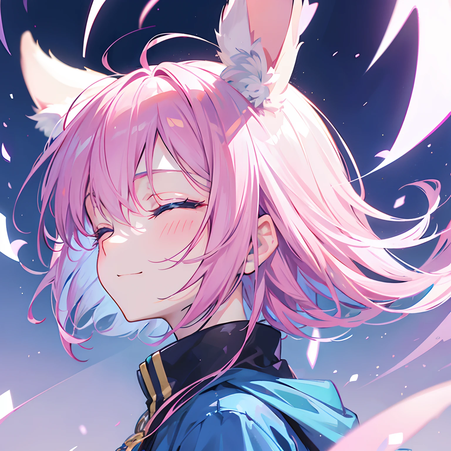 (Solo girl around 20 years old), (Pink bob hair), Blue eyes, Rabbit ears, light smile, (close eyes:1.2), (from side:1.3), (face close up)