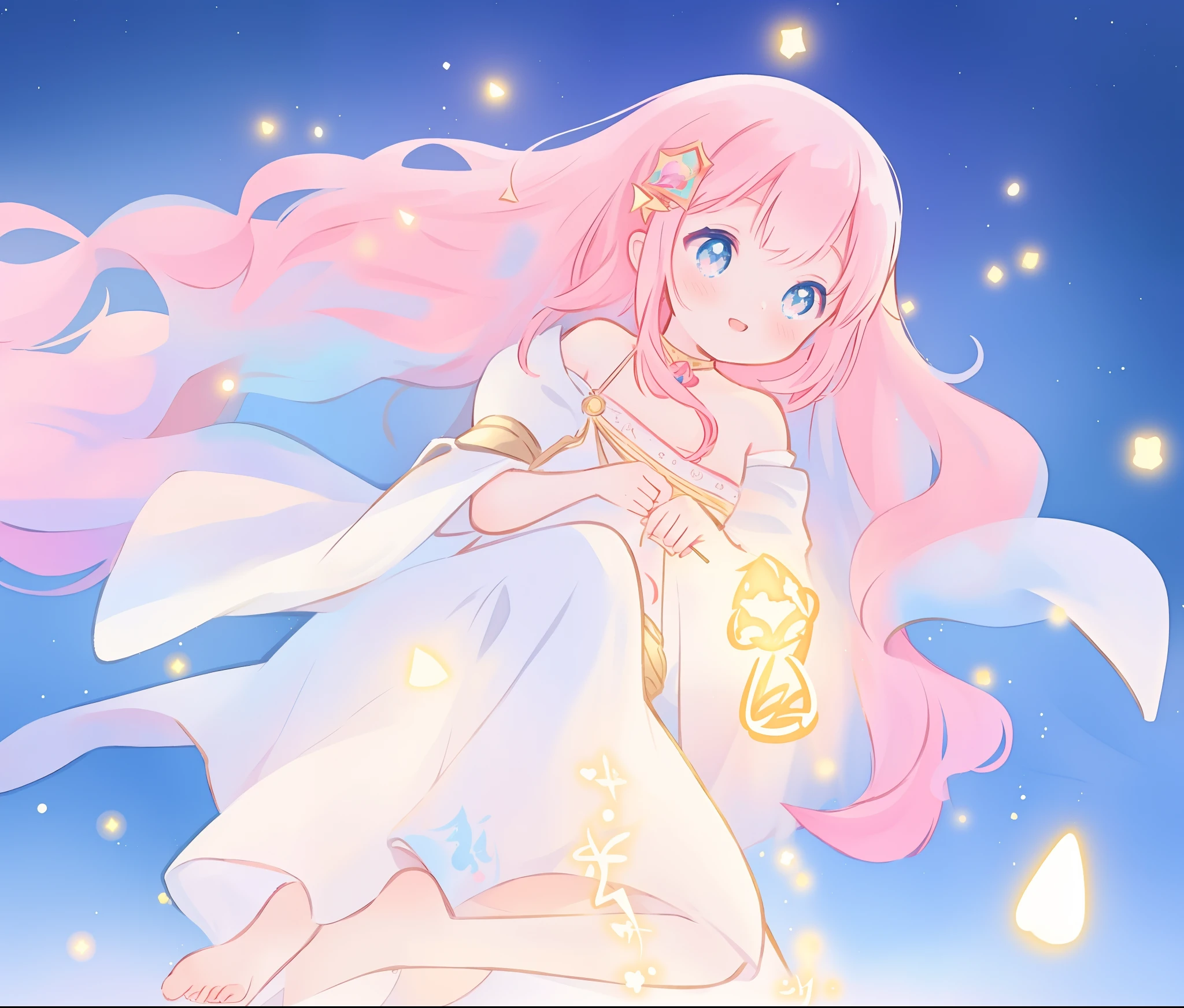 beautiful girl in white arabian dancer dress, arabian princess, arabian dress, long colorful sparkling pink hair, watercolor illustration, Lois van Baarle, glowing aura around her, Glen Keane, jen bartel, glowing hair, beautiful digital illustration, fantasia background, beautiful, masterpiece, best quality, anime disney style, (detailed eyes), golden ratio, perfect composition, (perfect anatomy)