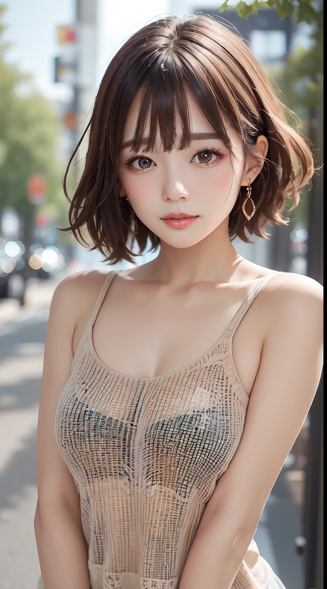 1womanl, up of face, mideum breasts, light brown hair, Blunt bangs, hair behind ear, hair over shoulder,slender body shape, Ultra Fine Face, Thin face, Delicate lips, Beautiful eyes, thin blush, eyes are light brown, perfect glossy skin, flawless skin, Glistening sweat,View here, Ultra-thin hands, Ultra-fine fingers, best ratio four finger and one thumb, (realisitic:1.3), Finger Extensions, Knitted sweaters. One-person viewpoint, Fuji Film, tiny chest, in 8K, Super Detail, High quality, Best Quality, hight resolution,