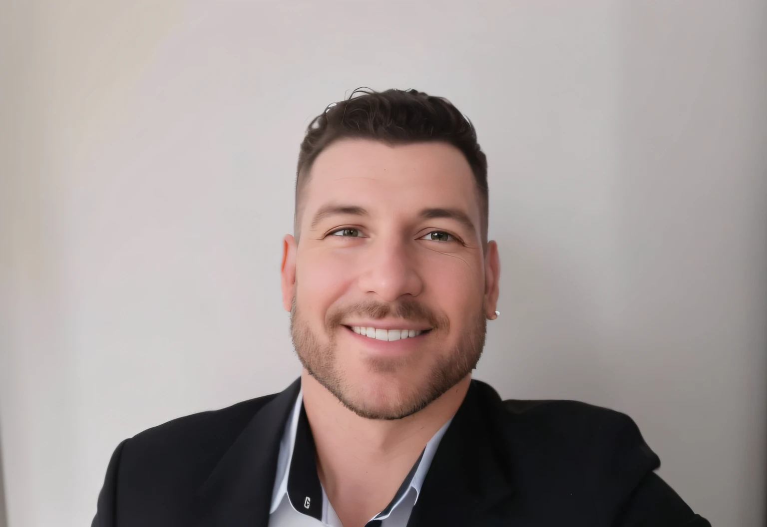 homem sorridente em uma jaqueta preta e gravata sentado em frente a uma parede branca, foto de perfil headshot, imagem profissional, foto de perfil profissional, imagem de perfil, foto de perfil profissional, david rios ferreira, foto do perfil, imagem do avatar, taken in the early 2020s, foto headshot, Greg Rukowski, Foto profissional detalhada, foto comercial, Mateus Stewart