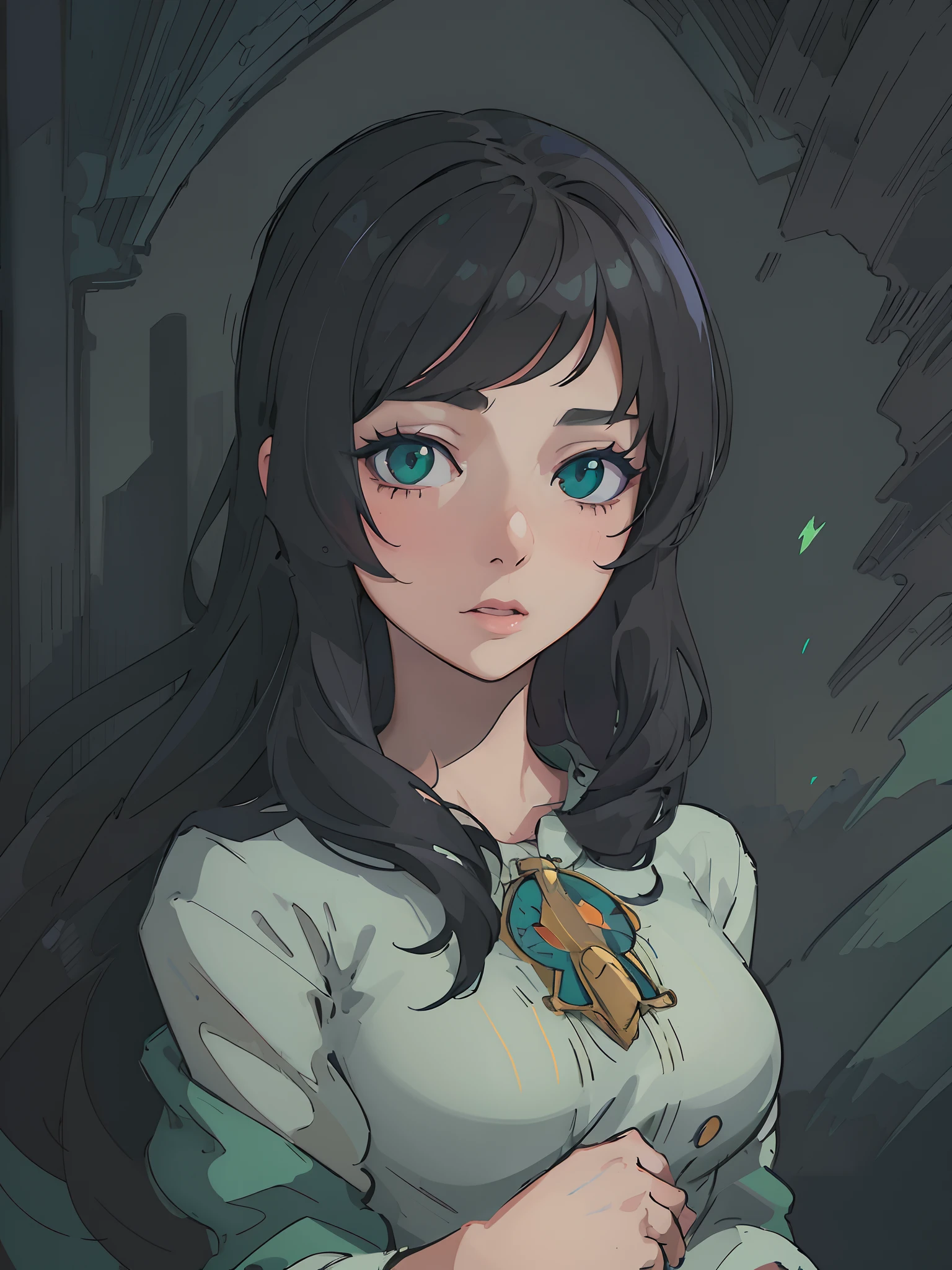 anime girl with long black hair and green eyes, portrait anime girl, digital anime illustration, portrait knights of zodiac girl, detailed digital anime art, detailed portrait of anime girl, portrait of an anime girl, anime girl portrait, portrait of cute anime girl, anime styled digital art, digital anime art, anime style portrait, beautiful anime portrait