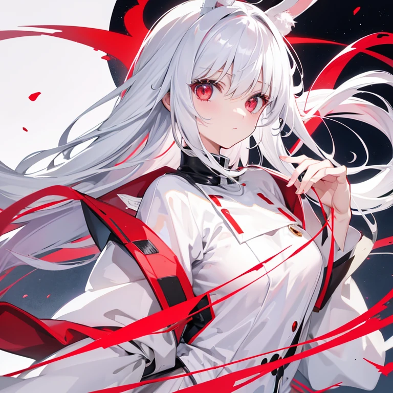 white  hair　red eyes　Long cut　Rabbit ears　Moe Sleeve，