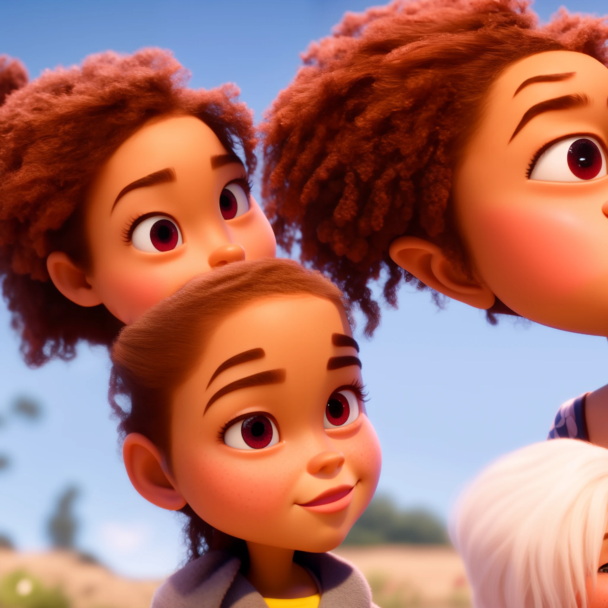 a disney pixar movie poster with a girl named Hannah who has dark red hair with freckels and brown eyes and a square jaw line, as a disney pixar cartoon character