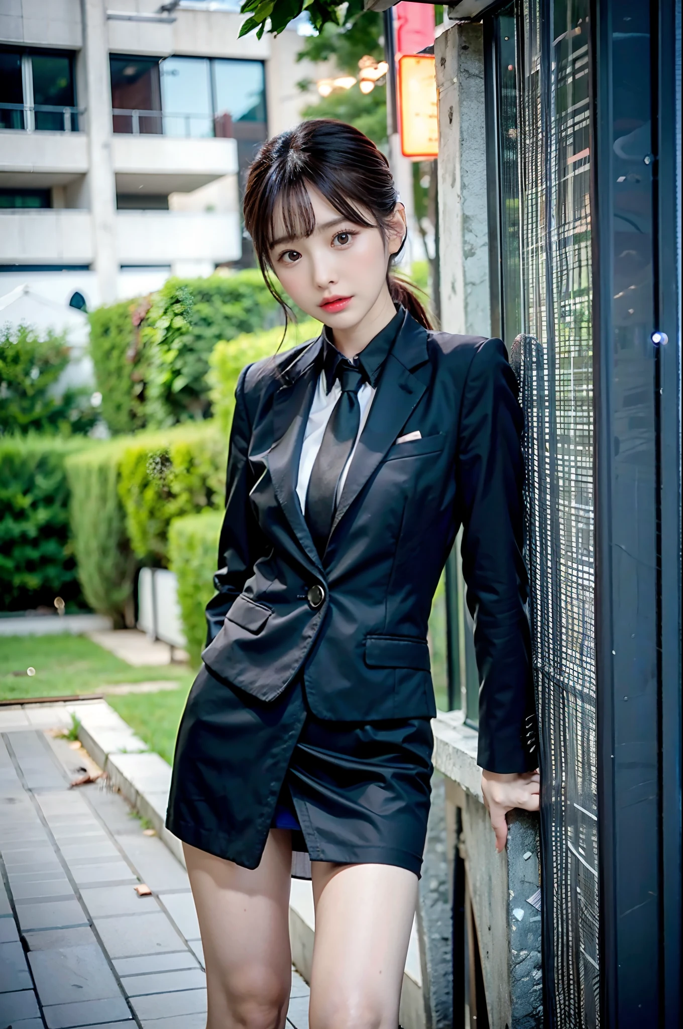 1 Girl, (Watch Viewer), (Bokeh: 1.1), Parted Lips, Expressionless, Realistic, Black Tight Mini Skirt,
business suit, OL, thin thighs, small buttocks, beautiful legs, delicate, Japan fashion model, thin face,
Best quality, (photorealistic: 1.4), ultra high resolution, big mini skirt, black suit and tie woman, suit girl, suit girl, strict business suit wearing, business suit wearing, business suit wearing, black business suit wearing, Japan woman fashion model, black business suit wearing, fashion suit wearing black suit wearing black noble suit, Business suit wearing, black slim clothes, woman posing for photo, beautiful Japan girl face, asian beautiful face, young cute one asian face, beautiful asian girl, girl cute little face, beautiful young korean woman, Japan facial features, young adorable korean face, gorgeous young korean woman, young asian girl, beautiful korean woman, Beautiful asian young woman, standing facing forward, composition visible from above knees to head, knees visible, camera gaze, standing, full body shot, hyperrealistic, front shot full body, bare feet, (face only LoRA applied, bare feet)