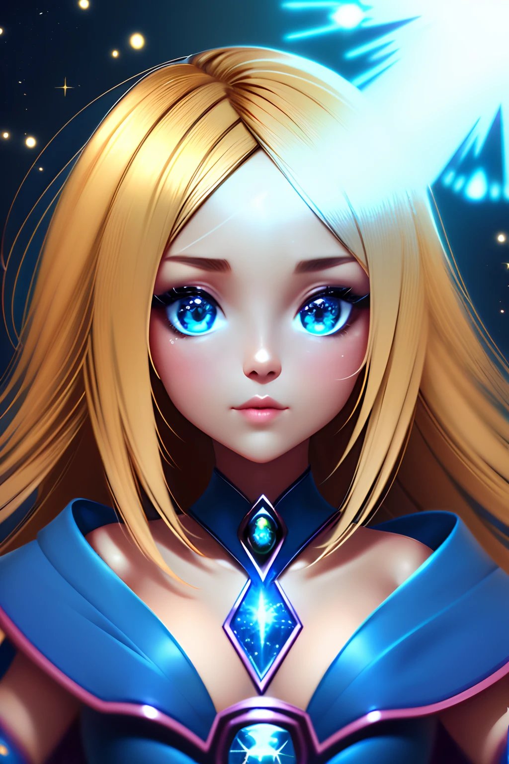 ((La mejor calidad)), ((Obra maestra)), ((realista)), retrato, dark magician gils. ojos azules. cabello rubio.
1girl, celestial, Deidad, diosa, light particles, halo, Mirando al espectador,
(bioluminiscente:0.95), Vibrante, Colorido, Color, (resplandeciente, resplandecer),
(beautiful composition), cinematic lighting, intrincado, (Symmetrical:0.5), Caprichoso,