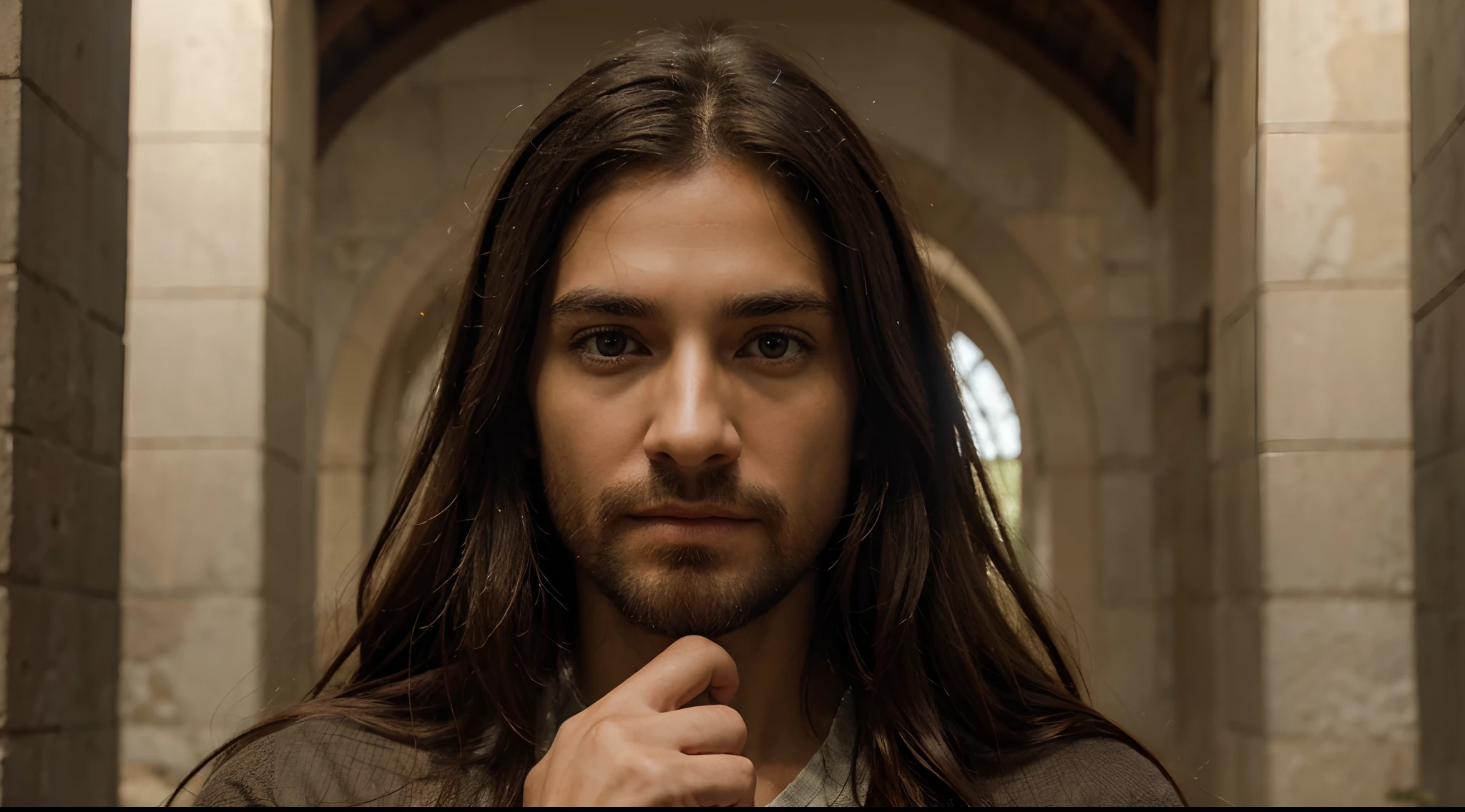 High definition image of Jesus Christ in a serene and awe-inspiring setting. Be sure to capture the essence of the peace and compassion it represents. Details such as facial expression, Clothing and environment are important to convey the message of hope. If possible, Include symbolic elements that refer to your message of love and redemption. Image quality is crucial; Make sure it's sharp and realistic. We appreciate your artistic skill in this project