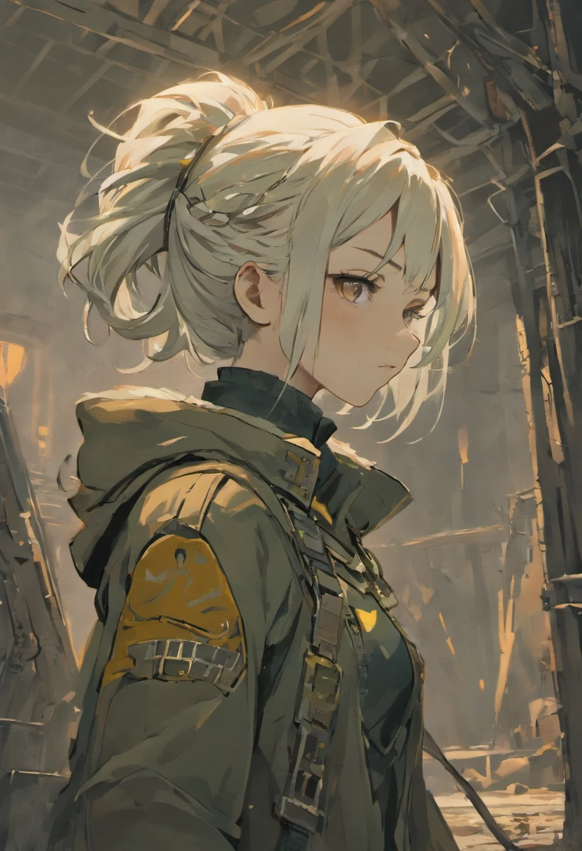 A lone wanderer graces the Wasteland, her white hair long and flowing, styled into a side braid that signifies her seasoned journey through the ruins. Her hair partially obscures a pair of rugged goggles, pushed up to rest on her forehead, a testament to the dust-laden winds of the Mojave. An anchor choker clasps her neck, a memento of the times before the war, while behind-the-head headphones play the haunting tunes of the old world, a personal soundtrack to her survival. Her gaze is sharp, with eye reflections that tell tales of lost cities and forgotten stories, yet her face is often lit up with happy tears and a resilient grin, embodying the spirit that thrives despite the apocalypse. Her character is drawn in an anime style that softens the harshness of the Fallout reality, with cinematic lighting that plays across her textured skin, highlighting the super details of her rugged yet surprisingly intact attire, a blend of pre-war fashion and post-war practicality. The ray tracing adds depth to the monochrome palette of her environment, a stark contrast to the vibrant personality she exudes. Her social media composition—a collection of wasteland followers and barter-based influence—tells a story of charisma and adaptability. Viewed from the side, she's captured in a frozen moment of joyous defiance, a masterpiece of character in a world that tests the limits of survival, anatomically correct in the way she shoulders her rifle and wears her scars with pride. This character stands as an award-winning representation of the depth and detail that "Fallout: New Vegas" offers, a best-quality interpretation of life in the Wasteland, combining the lore of Fallout with the aesthetic appeal of modern anime artistry.