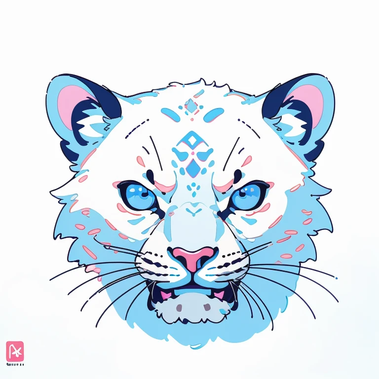 (best quality,4k,8k,highres,masterpiece:1.2),ultra-detailed,(realistic,photorealistic,photo-realistic:1.37),white leopard with blue eyes, digital art for t-shirt design, illustration, circle, white background, logo style, minimalist, vibrant colors, soft lighting