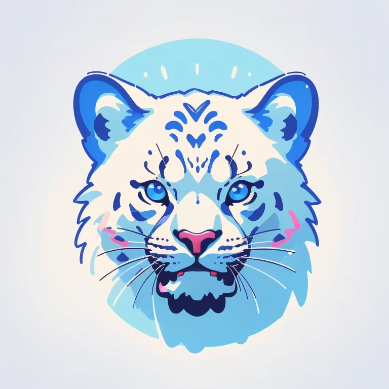 (best quality,4k,8k,highres,masterpiece:1.2),ultra-detailed,(realistic,photorealistic,photo-realistic:1.37),white leopard with blue eyes, digital art for t-shirt design, illustration, circle, white background, logo style, minimalist, vibrant colors, soft lighting