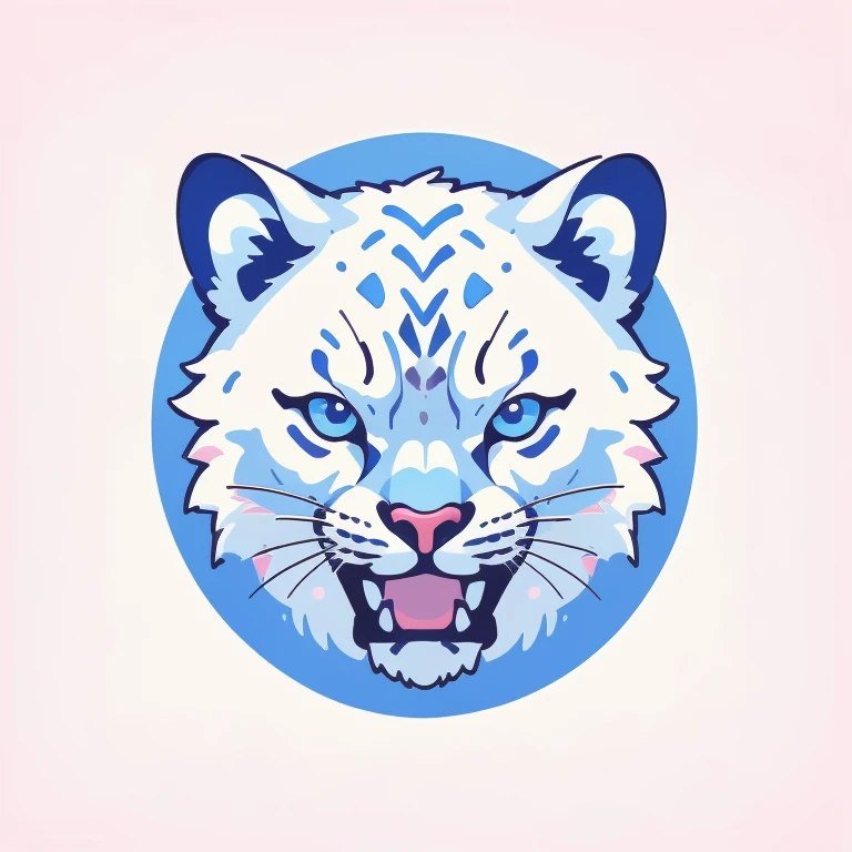 (best quality,4k,8k,highres,masterpiece:1.2),ultra-detailed,(realistic,photorealistic,photo-realistic:1.37),white leopard with blue eyes, digital art for t-shirt design, illustration, circle, white background, logo style, minimalist, vibrant colors, soft lighting