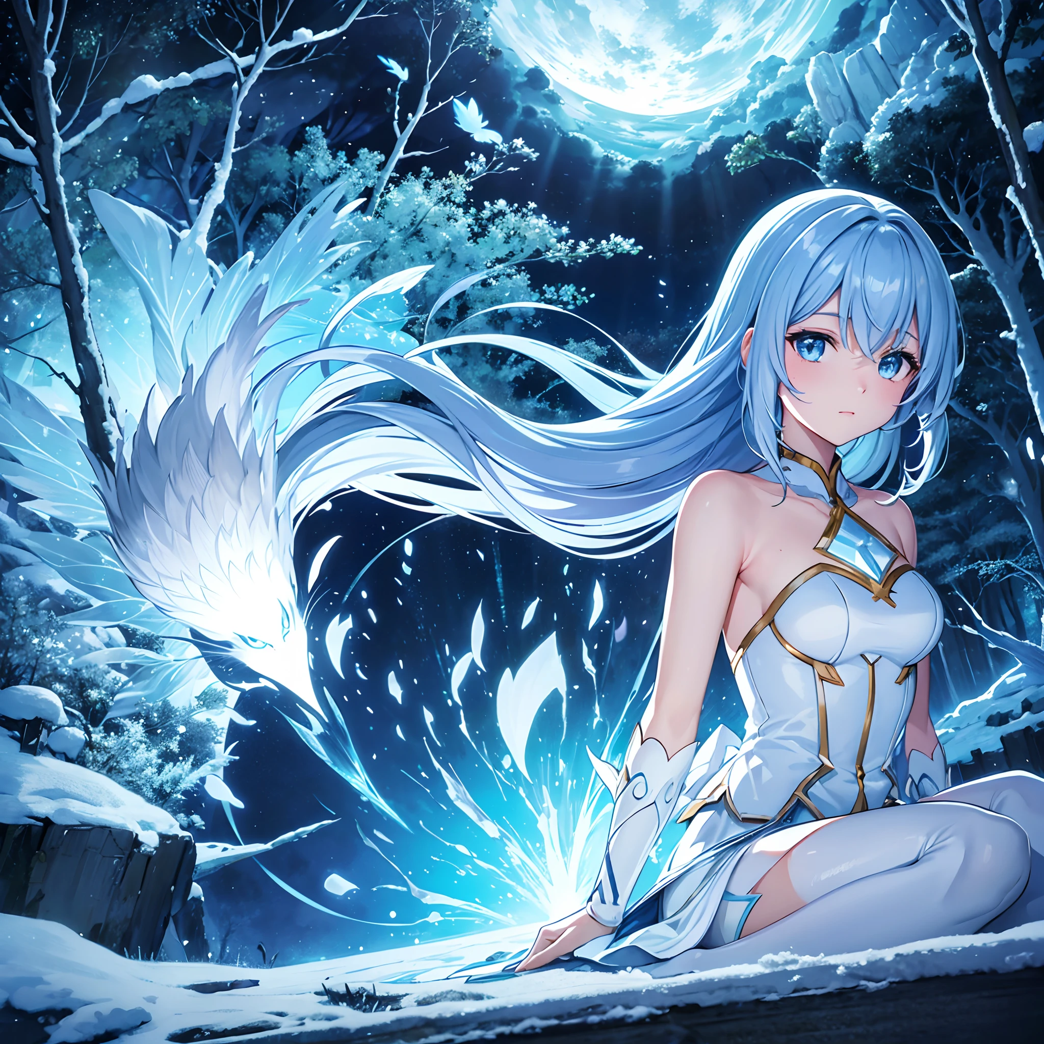((ultra-detailliert)), ((Best Illustration)), ((Movie Lighting)), Dynamic Angle, floating, Fine, (The Flash: 1.2), (shine: 1.2), (shine: 1.2), "(Best Quality), Super detailed depiction of a beautiful girl, Light blue long hair、Twin-tailed、 colorful outfit、In the colorful forest、Surrounded by snow-white owls and vivid vegetation.", Cinematic, Refreshing, essence, Rim Lights, Scattering