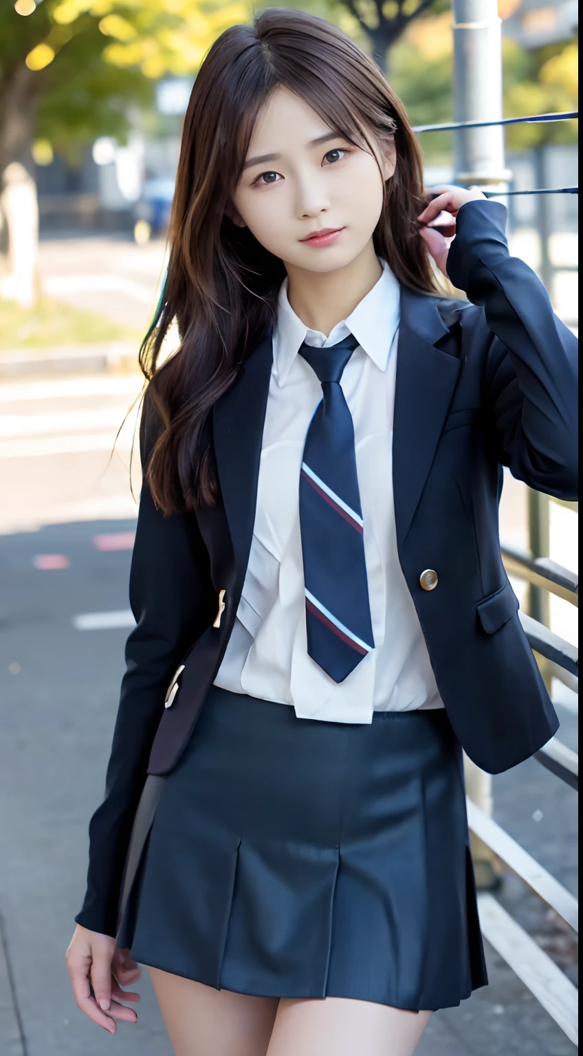 （best qualtiy，4K，tmasterpiece：1.2），Pretty women，1girll，Raised sexy：1.1，Dark black hair：1.1，Woman in school uniform，Soaked school clothes，Super detailed face，Detailed lips，A detailed eye，二重まぶた，Yellow mini skirt flesh-colored stockings，Stand up