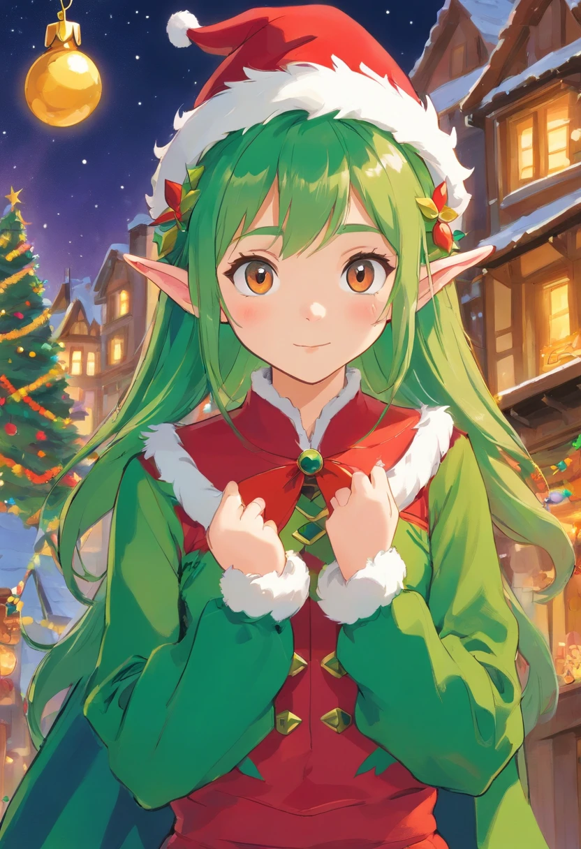 Capture a detailed shot of a Christmas elf’s vibrant and colorful outfit, showcasing the intricate stitching and craftsmanship