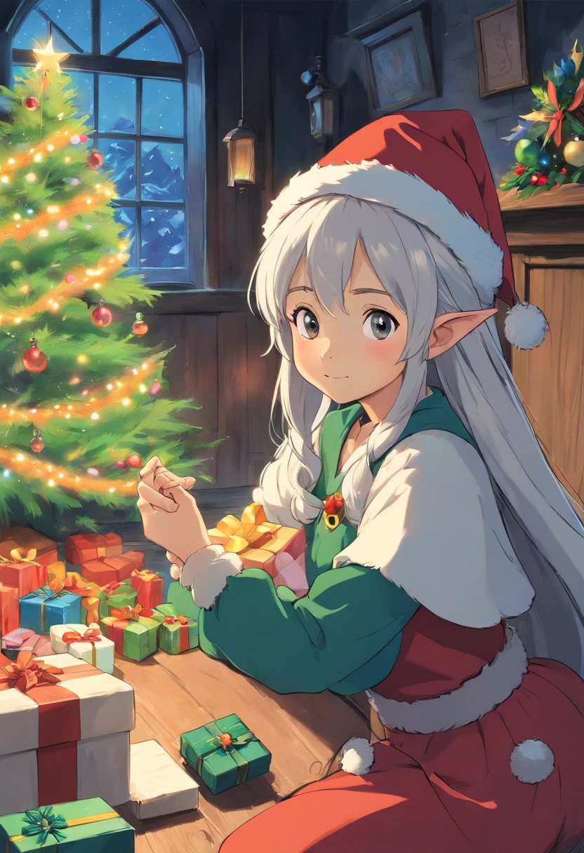 Capture a black and white image of a Christmas elf, emphasizing their timeless charm and nostalgic appeal